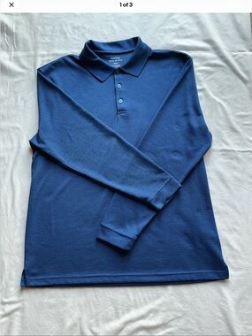 HAGGAR Men's Long Sleeve Polo Shirt - Blue.  Size M